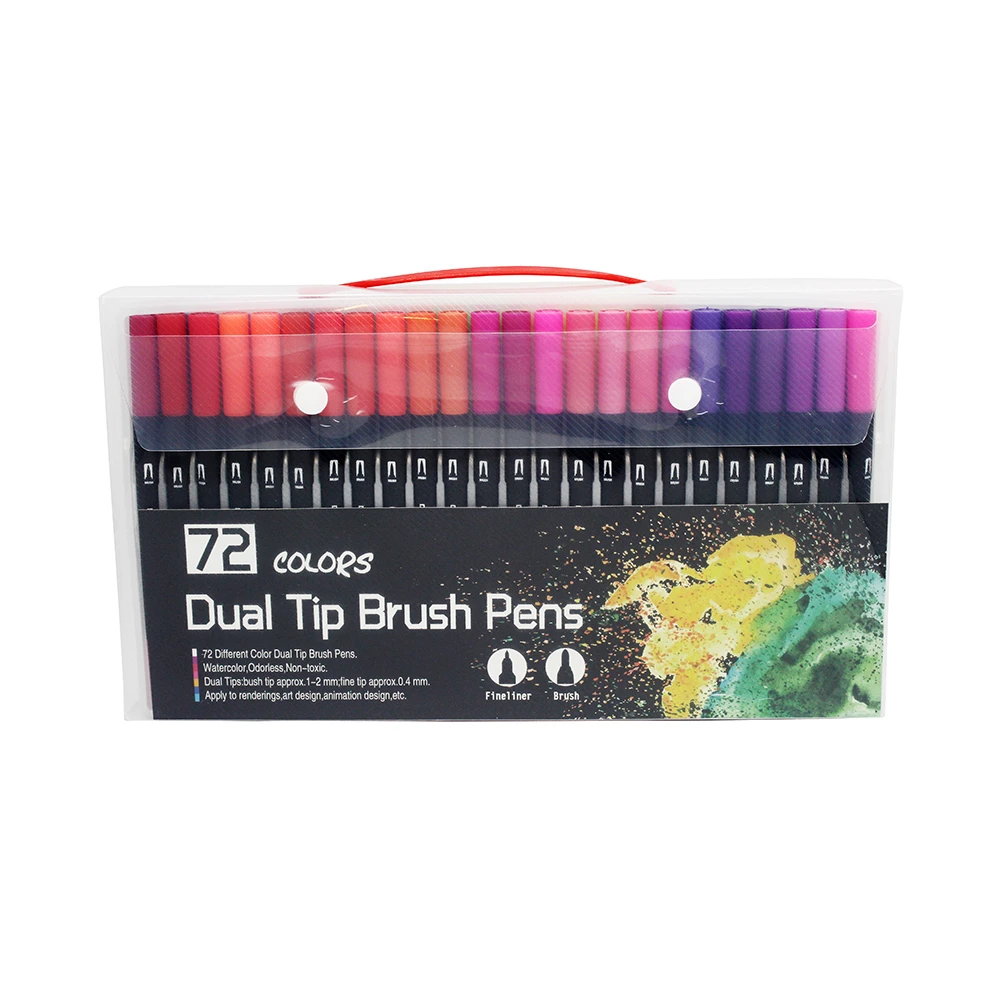 72  color Black pole dual tip brush color art marker pen
