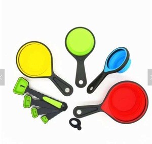 8pcs/Set Food Grade Silicone Foldable Measuring Cups Set Spoon Kitchen Tool Ice Cream Collapsible Baking Cook Tools