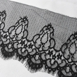 9 Inches Wide Nylon Eyelash Lace Trim Trendy Fashion Garment DIY Craft Supply Skirt Clothing Accessories By 3 Yards (Black)
