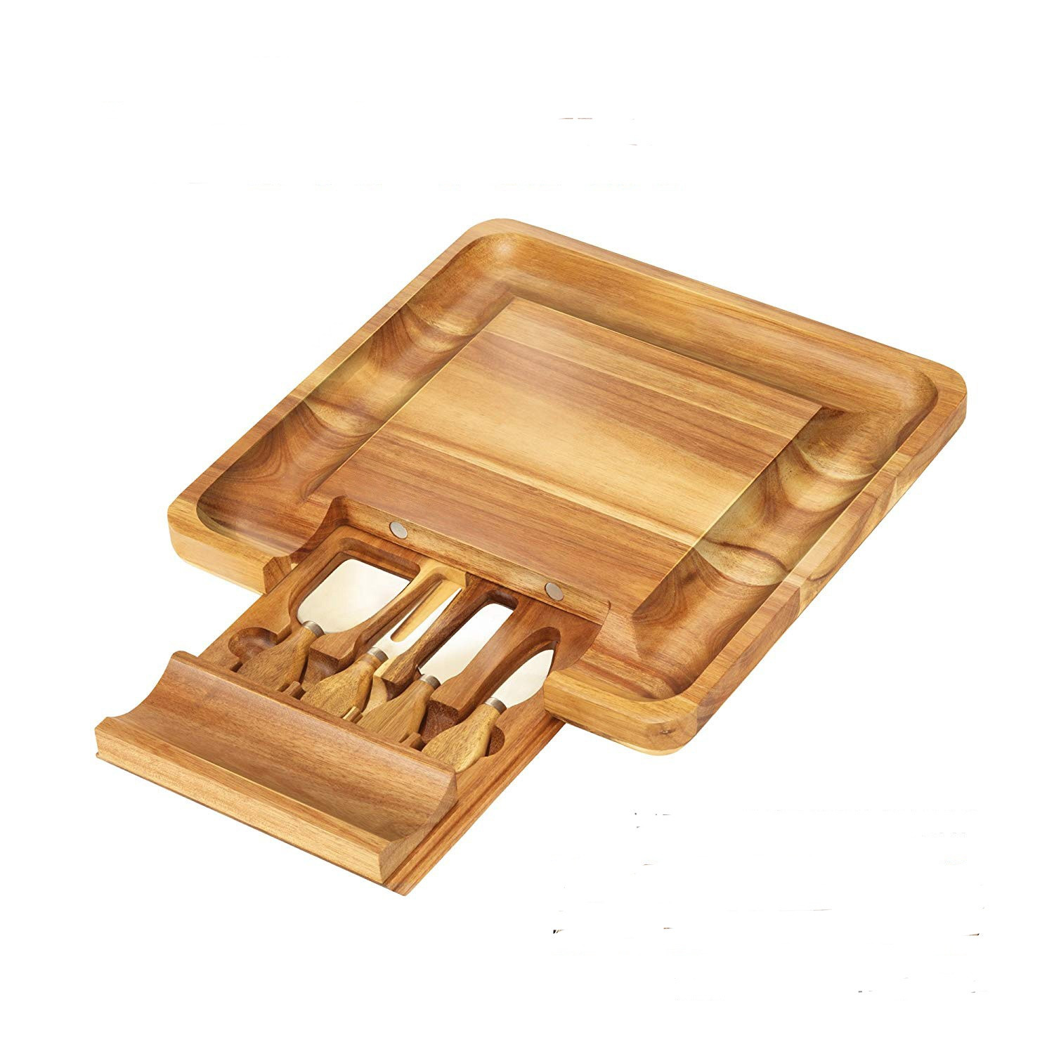Buy Acacia Wood Cheese Board And Knife Set | 100% Teak Cheese Platter ...