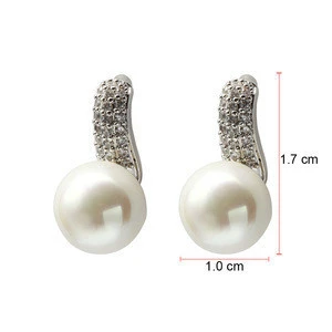 AIDAILA New Arrival Design White Gold AAA Zirconia Fresh Water Pearl Stud Earrings Fine Jewelry