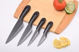Amazon Hot Sale 4 pieces black ceramic kitchen knife set with black full tang ceramic blades