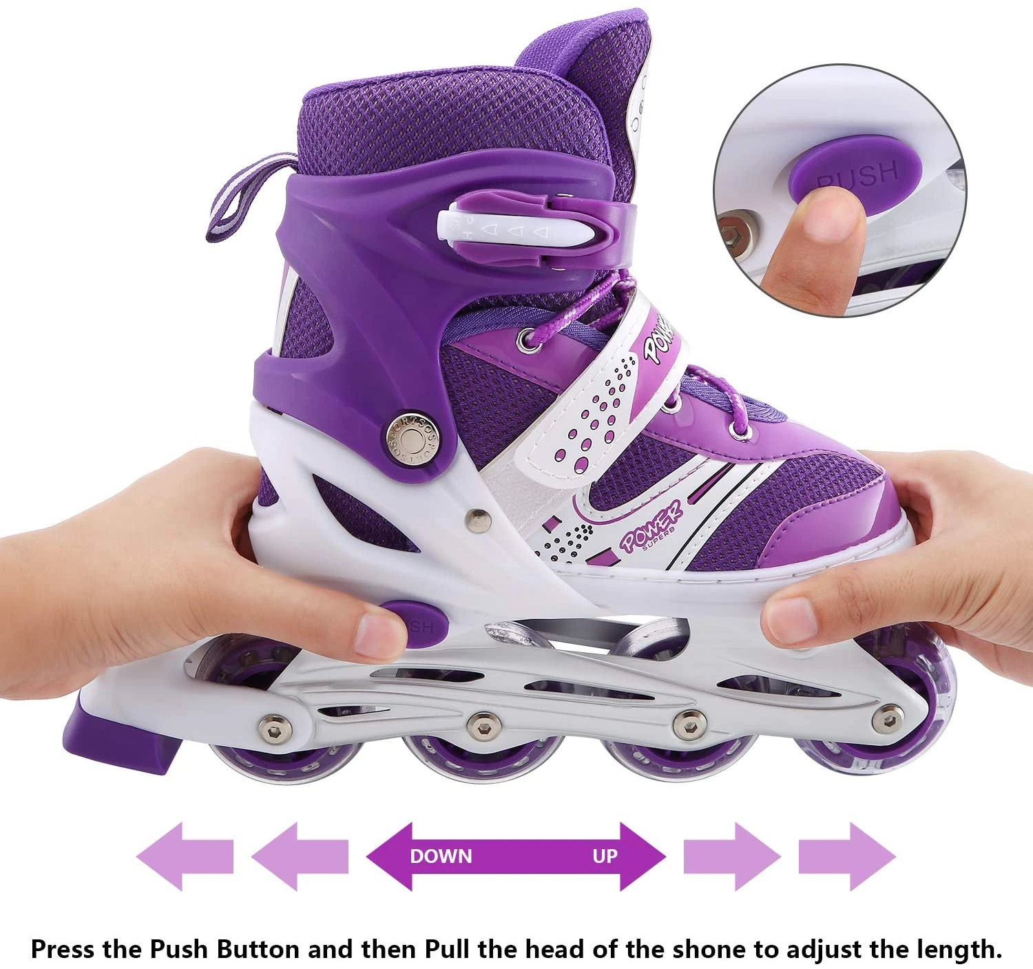 Amazon Hot Sale Size Adjustable Purple Flashing Inline Roller Skates Shoes