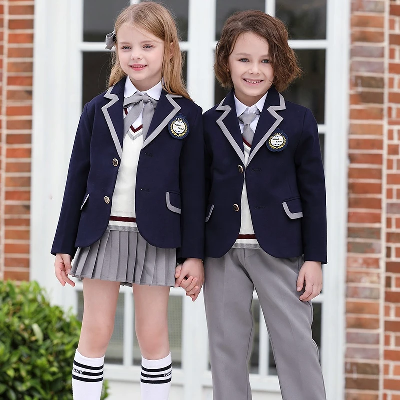 American Students Black Blazer School Uniform Outfit Italy London Navy Khaki Check Fabric School Uniforms Blazer in Spain USA