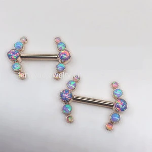 ASTM F136 titanium 5 opal cluster barbells sexy vibrating nipple piercing jewelry with combined opal