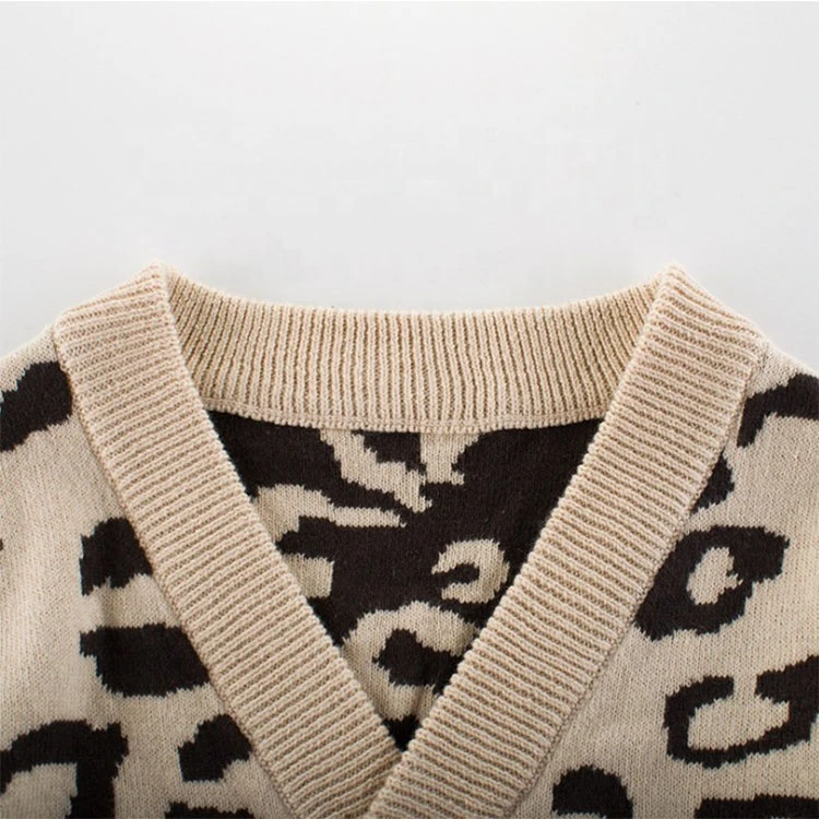 Baby Kids Leopard Button Pocket Knit Sweater Cardigan V Neck Top