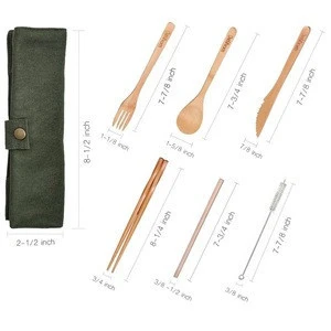 Bamboo Travel Cutlery Set Eco Friendly Kids Flatware with Straw Organic Bamboo Utensils with Cotton Pouch for Camping Picnic Off