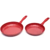 Big Size Easy Cooking Simple Style Carton-Steel 2pcs Frying Pan Set with Chinese Red Ceramic Coating Pan Set Cookware Set