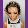 Black to Honey Blonde 2T Ombre Short Curly Brazilian Cuticle Aligned Raw Hair Pixie Cut Lace Front Wigs for Black Women