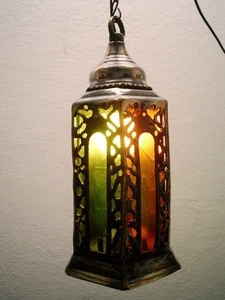 BR2 Cast Brass Outdoor Pendant Lamp With Color Stained Glass