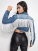 C Clothing Custom Distressed Denim Jacket Fashion Tassel Splicing Jean Coats For Women