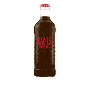 caffeinated BAWLS Guarana Cherry Cola 10oz. Bottle Carbonated Energy Drink Made USA