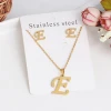 C&amp;J Simple 18K Gold Plated 26 Alphabet Jewelry Set Delicate Stainless Steel Letter Necklace