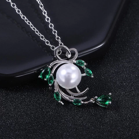 CAOSHI Green Water Drop Stone with Imitation Pearl Noble Women Party Necklace High Quality Elegant Female Pearl Necklace