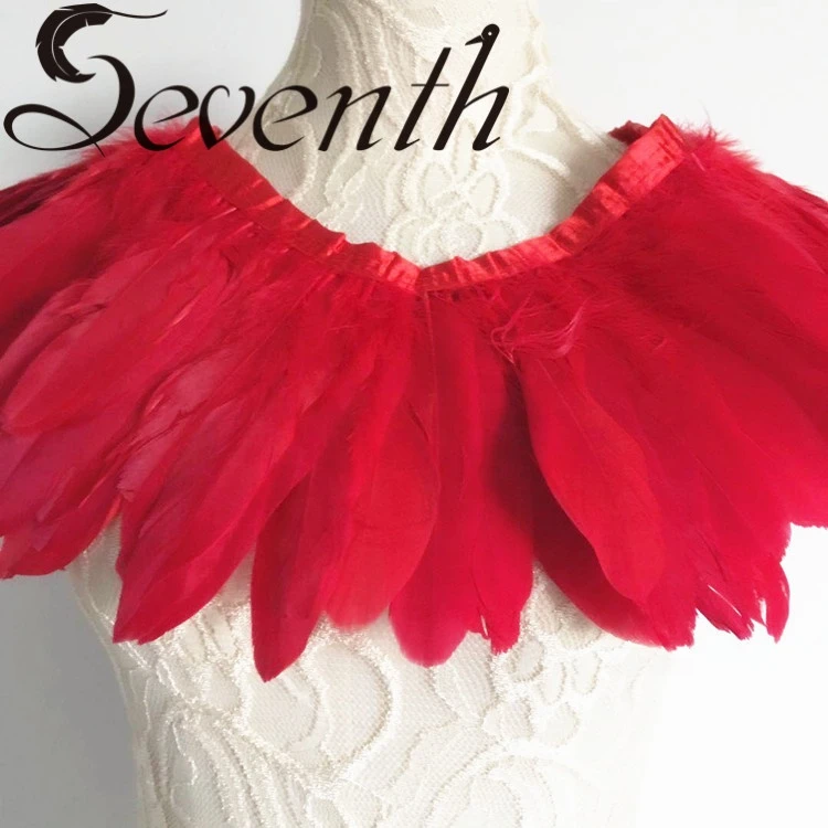 Cheap Goose feather fringe ribbon Red color feather trim sewing fabric trimming costume craft decorations