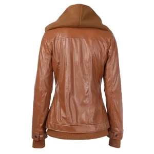 cheap price keep warm PU Leather Winter Women Jacket with Hoody Insert