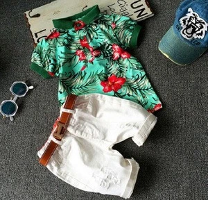 Children Boys New Summer Cotton Clothes Sets Flower Shirt Pants 2pcs Sport Outfits Boys Clothing Sets