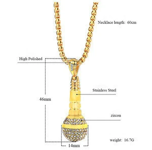 China hiphop jewelry diamond microphone pendant necklace
