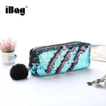 China manufacturer fashion design Sequin glitter cosmetic bag pencil case