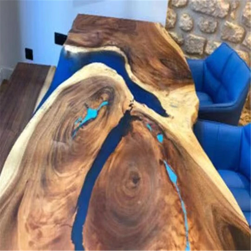 China supplier good quality acacia walnut slabs rustic bar restaurant epoxy resin dining table