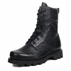 Chinese black genuine leather policemen work boots with steel toe