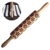 Christmas Wooden Rolling Pins Engraved Embossing Rolling Pin For Baking Embossed Cookies Kitchen Tool