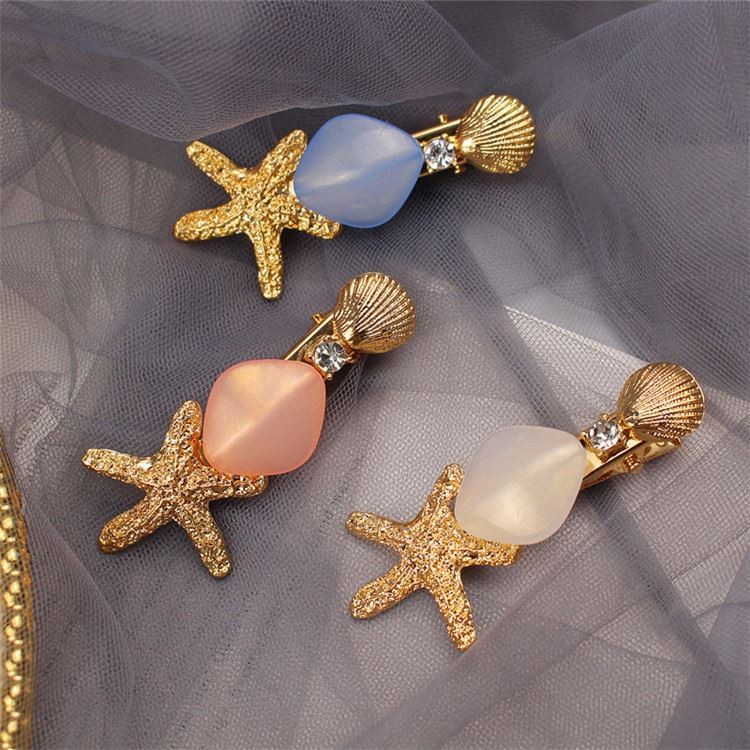 CLARMER  Fashion Luxury Starfish Hair Clips Hair Accessories Metal Golden Stone Hair Clip For Women