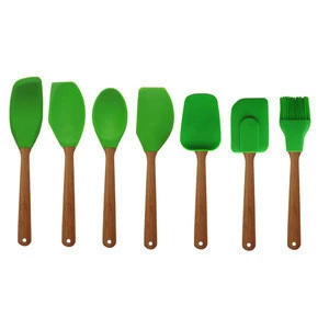 Colorful Bamboo handle silicone kitchen cooking tools utensil