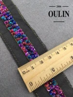 Colorful handmade lace trim Sequin Mesh Fabric Rhinestone Lace Trimmings for Wedding Dress