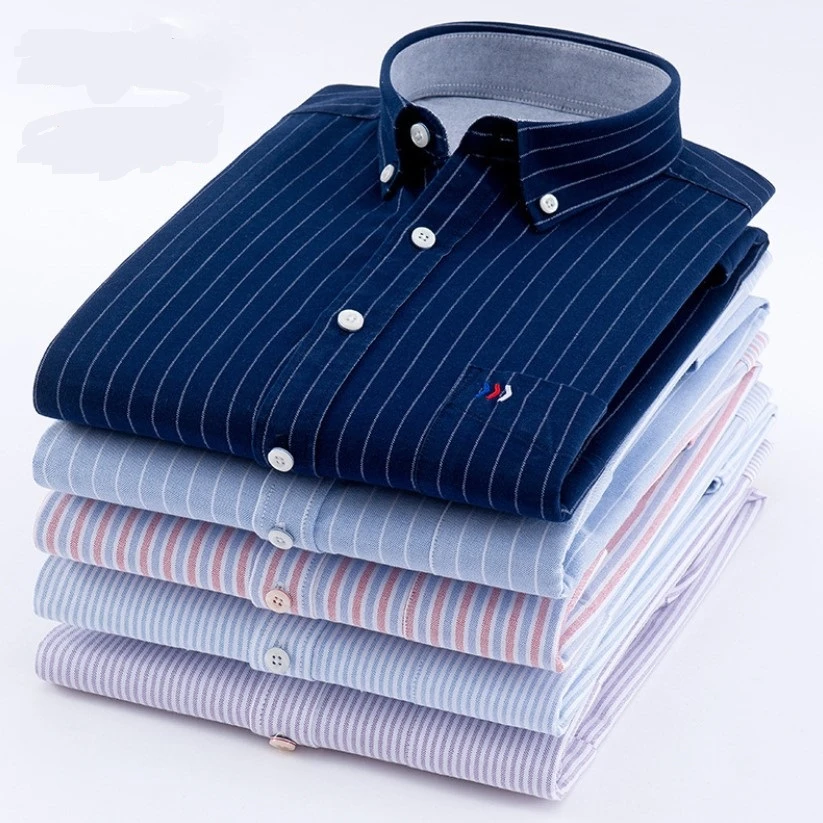 Cotton men shirt casual plaid shirt cotton washed oxford Long sleeve men&#x27;s shirt