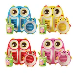 Creative Baby Bamboo Fiber Owl Dinnerware Set Cartoon Baby Feeding Dishes with Fork Spoon Cup