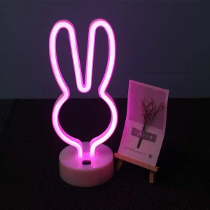 Creative LED Rabbit Head Neon Lights Signs Lamp with Pedestal Battery And USB Powered