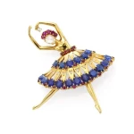 custom gold jewelry manufacturer solid gold jewelry 14k gold necklace natural sapphire ruby diamond dancing lady pendant