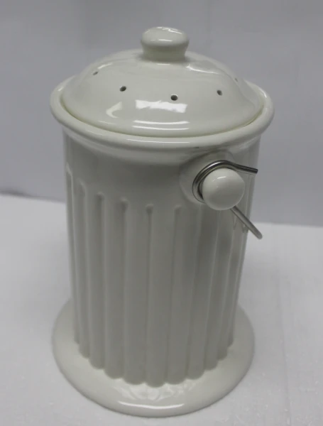 custom Handmade Functional kitchen Waste Bin white compost pot with lid Ceramic Garden Compost Bin