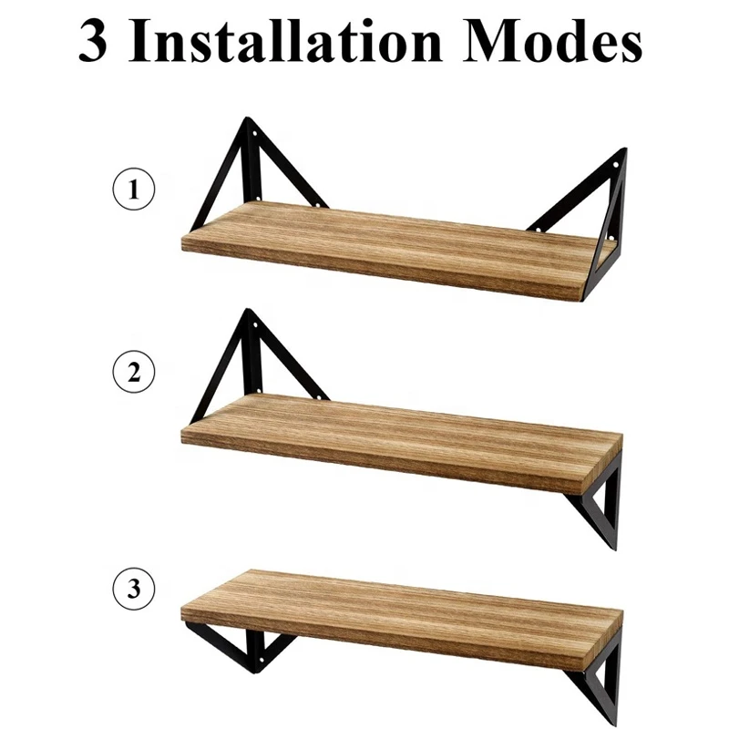 Custom Logo 3 Pack Rustic Home Decor Wooden Wall Mounting Floating Shelves