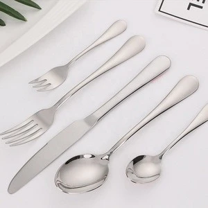 Custom logo restaurant hotel luxury stainless steel flatware set wedding travel western silver knife fork spoon dinner  cutlery