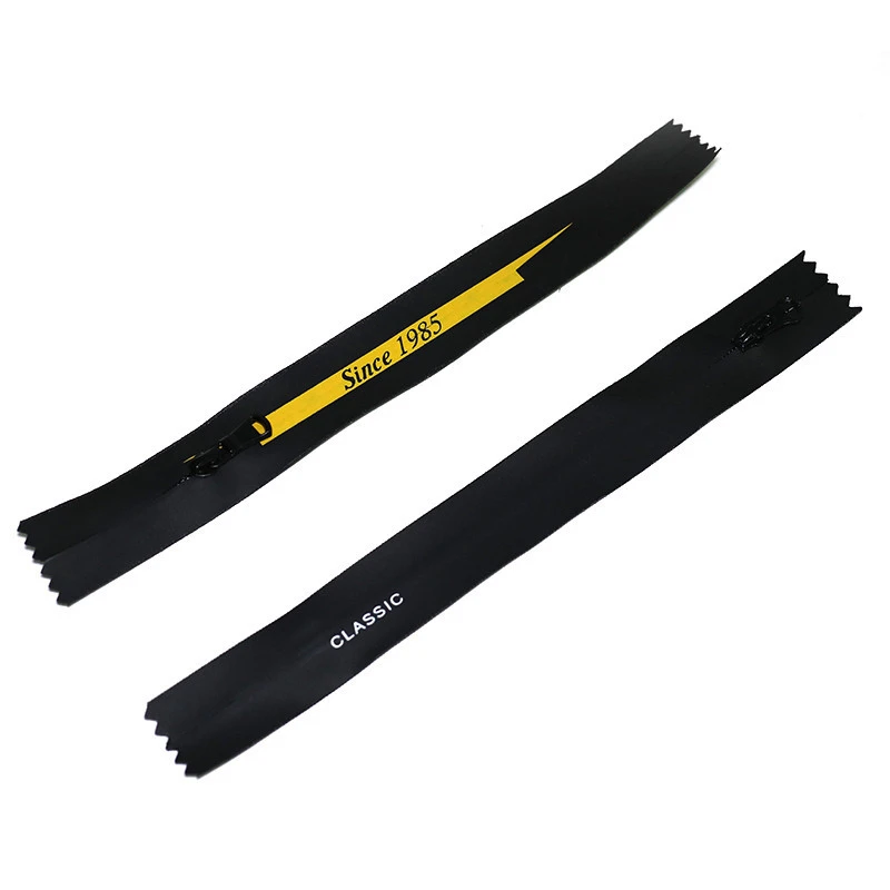 Custom Multiple Uses #5 Printing logo word tape design Black nylon invisible waterproof Zipper rubber