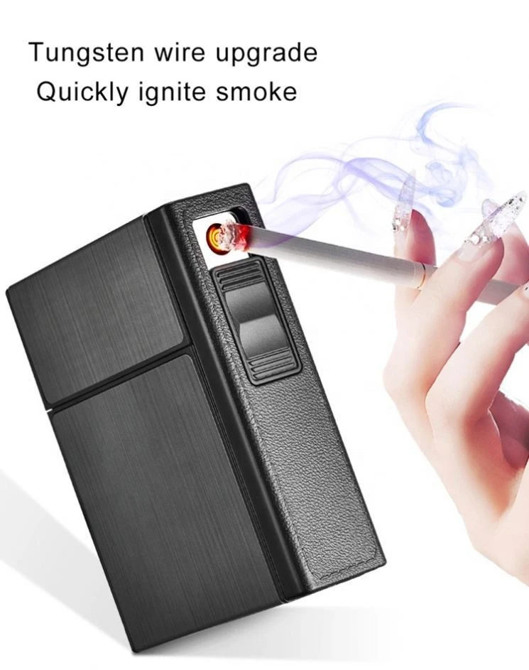 Custom OEM Cigarette Case with Built-in USB Lighter 2-in-1 Rechargeable Cigarette holder Box smoking Lighter