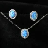 Customized Oval Blue Japanese Opal Jewelry Rhodium Plated Cubic Zirconia Earrings Necklace 925 Sterling Silver Fine Jewelry Sets