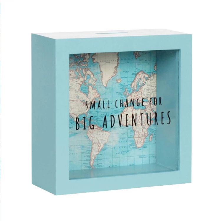 Customized Plain Printed Wood Glass Money Box Piggy Bank 3D Shadow Box Frame