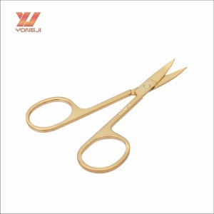 Customized Professional cosmetic tools stainless steel beauty scissors gold plated curved eyebrow scissors