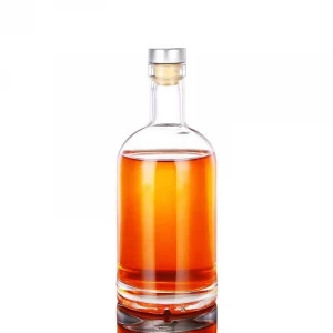 Customized round super flint 375ml 500ml 750ml whisky rum gin tequila vodka brandy glass bottle