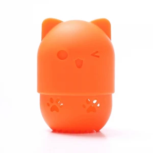 Cute soft silicone portable makeup sponge holder drying dustproof case
