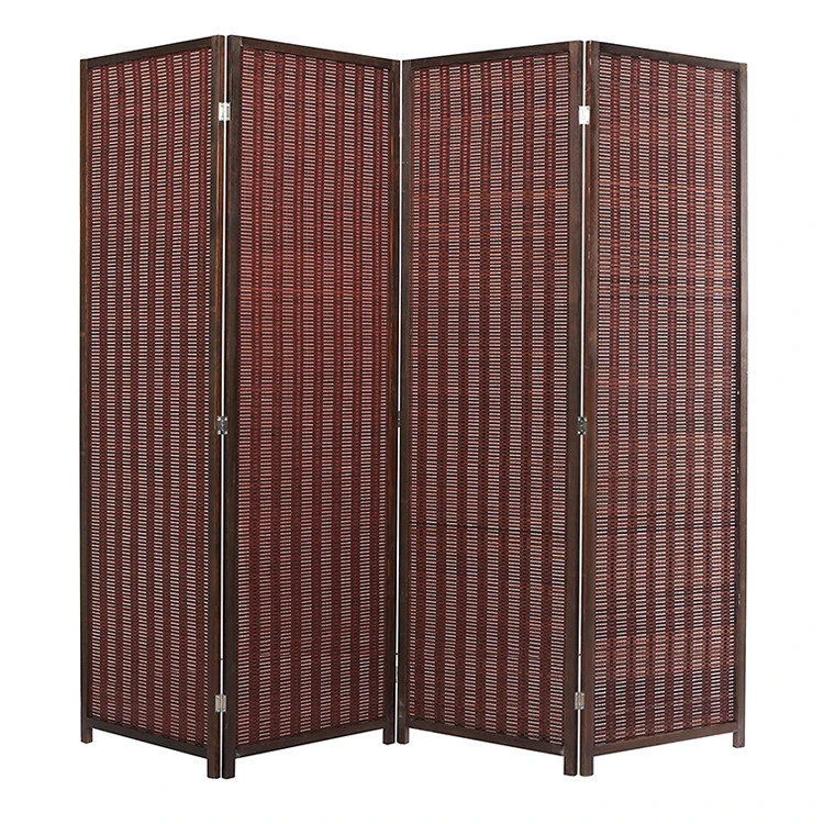 Decorative Freestanding Brown Woven Bamboo 4 Panel Hinged Privacy Screen Portable Folding Room Divider