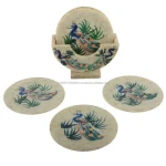 Direct Factory Supply Peacock Handprinted Marble Coaster Set of 6 Piece Available at Bulk Quantity from India