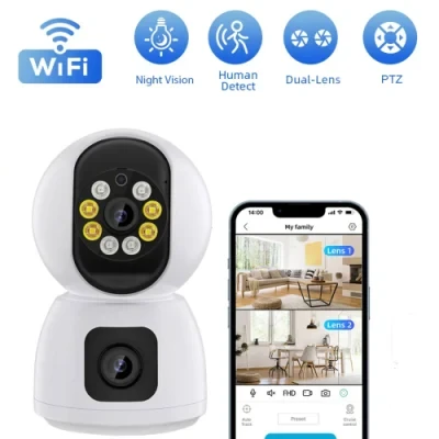 Dual Lens Wireless WiFi PTZ IP Camera Indoor Baby Pet Monitor Two-Way Audio Video Record Color Night