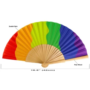 Durable Fabric LGBTQ Gift Folding Promotional Wooden Rainbow Hand Fan for Gay Wedding Gift Bisexual Transgender Lesbian