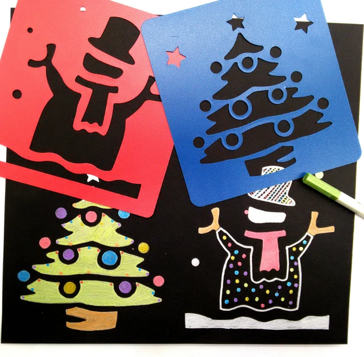 Eco-friendly Educational Drawing Stencil 6 Pcs Set Plastic Christmas Stencils For Kids
