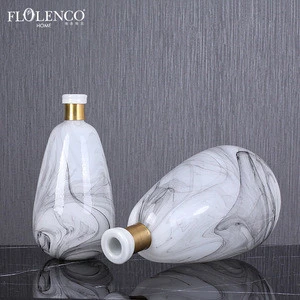 Elegant Marble Design Glass Bottle Vase Modern Floral Vase For Home Decor Living Room Centerpieces
