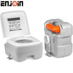 ENJOIN Portable Toilet Compact Indoor & Outdoor Piston Pump Flush 5.3 Gallon Waste Tank Outdoor Portable Toilet Camping Toilet